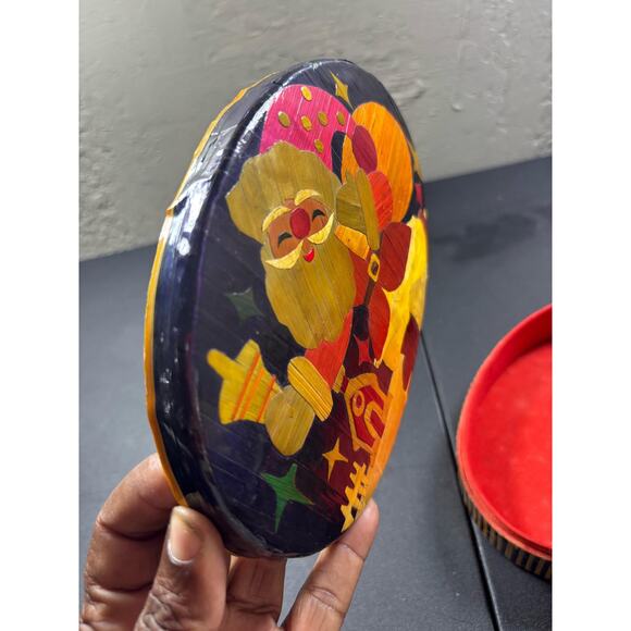 Vtg Santa Trinket Box Lamenated Night Stars Black Stripes Keepsake - Picture 3 of 8